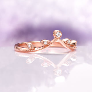 Lab-Grown Diamond Leaf Engagement Ring Set in 14K Solid Rose Gold (IGI Certified)