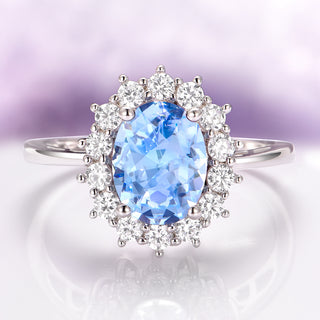 Diana Oval Aquamarine Engagement Ring in Sterling Silver