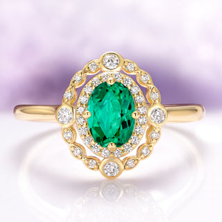 Valentina Art Deco Emerald Ring in 14K Yellow Gold Vermeil