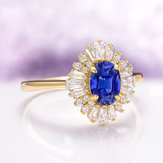 Victoria Blue Sapphire Engagement Ring in 14K Solid Yellow Gold