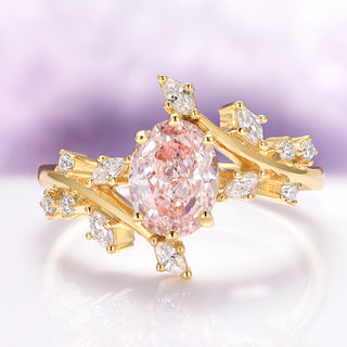 Morganite Leaf Fairy Engagement Ring in 14K Yellow Gold Vermeil
