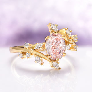 Morganite Leaf Fairy Engagement Ring in 14K Yellow Gold Vermeil