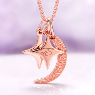 Custom Initial Necklace with Moon and Stars in 14K Rose Gold Vermeil