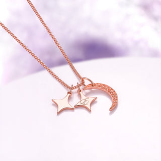 Custom Initial Necklace with Moon and Stars in 14K Rose Gold Vermeil