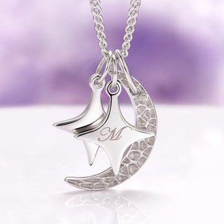 Custom Initial Necklace with Moon and Stars in Sterling Silver