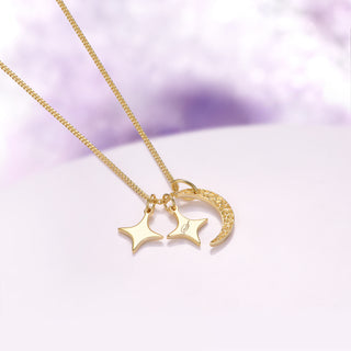 Custom Initial Necklace with Moon and Stars in 14K Yellow Gold Vermeil