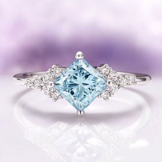 Ellie Princess Cut Lab-Grown Blue Diamond Engagement Ring in 14K White Gold (IGI Certified)