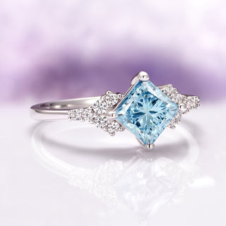 Ellie Princess Cut Lab-Grown Blue Diamond Engagement Ring in 14K White Gold (IGI Certified)