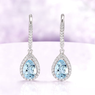 Vera Aquamarine Teardrop Dangle Earrings in Sterling Silver