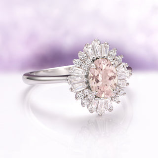 Victoria Art Deco Morganite Engagement Ring in 14K White Gold