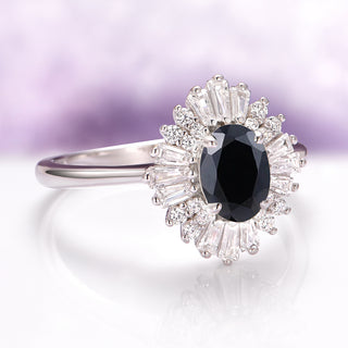 Victoria Black Onyx Engagement Ring in 14K White Gold