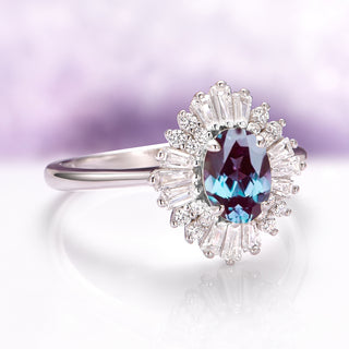 Victoria Art Deco Alexandrite Engagement Ring in 14K White Gold
