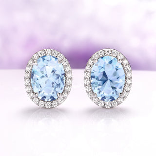 Iris Oval Aquamarine Stud Earrings in Sterling Silver