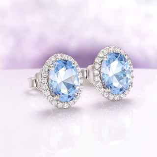 Iris Oval Aquamarine Stud Earrings in Sterling Silver