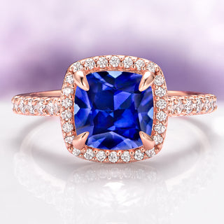 Belle Cushion Blue Sapphire Ring in 14K Rose Gold Vermeil