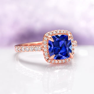 Belle Cushion Blue Sapphire Ring in 14K Rose Gold Vermeil