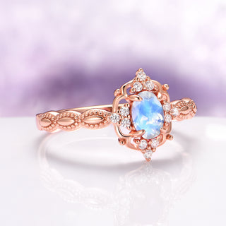 Vintage Natural Moonstone Engagement Ring in 14K Solid Rose Gold