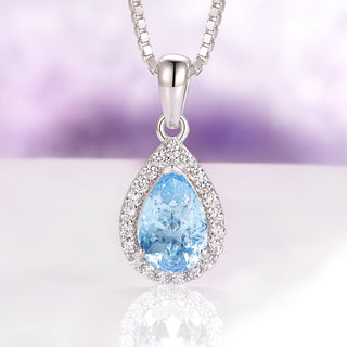 Vera Teardrop Aquamarine Necklace in Sterling Silver