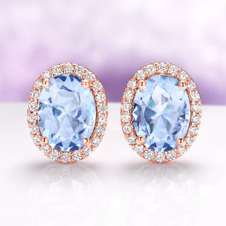 Iris Oval Aquamarine Stud Earrings in 14K Rose Gold Vermeil
