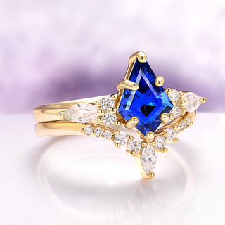 Skye Kite® Blue Sapphire & Gold Leaf Couples Ring Set