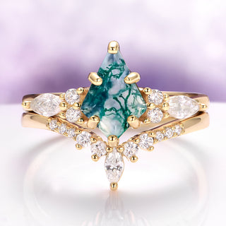 Skye Kite® Green Moss Agate & Whiskey Barrel Couples Ring Set