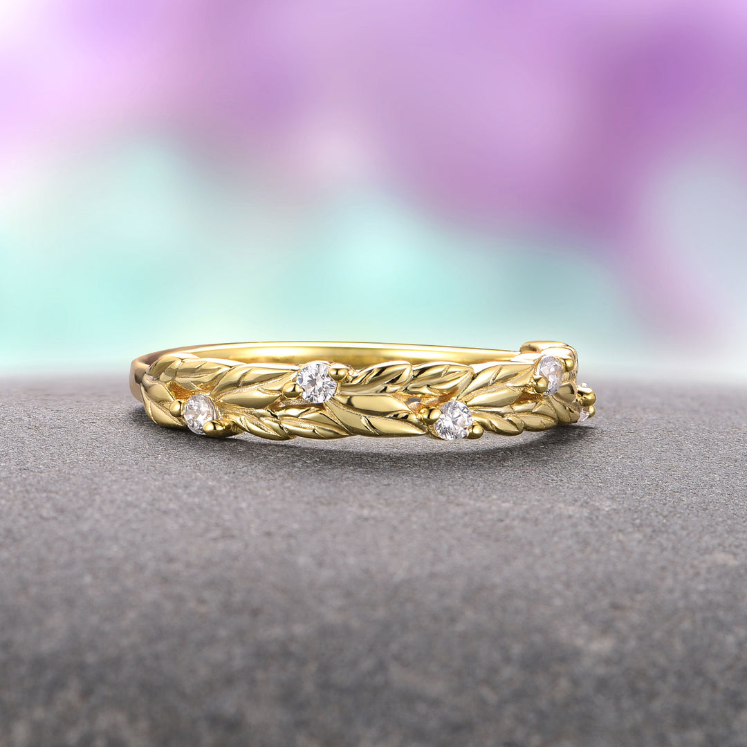 Leaf Wedding Band- 14K Yellow Gold Vermeil