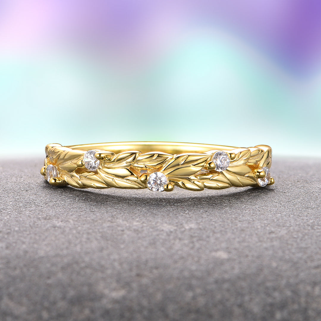 Leaf Wedding Band- 14K Yellow Gold Vermeil