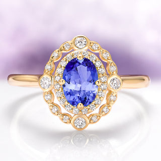 Valentina Natural Tanzanite Engagement Ring in 14K Solid Yellow Gold