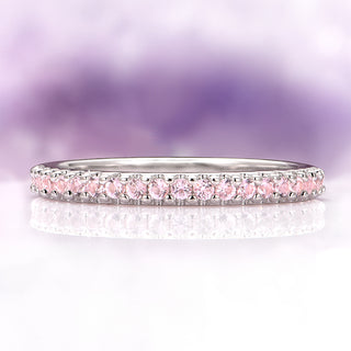 Minimalist Blush Pink Morganite Wedding Band in Sterling Silver (2mm)