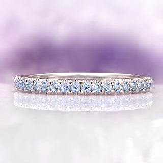 Minimalist Aquamarine Wedding Band in Sterling Silver (2mm)