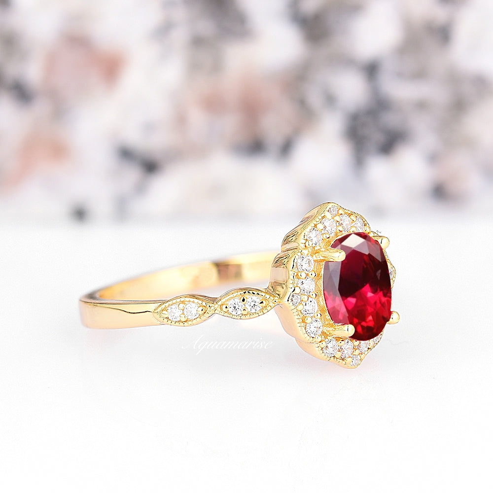 Vintage Ruby Ring- 14K Yellow Gold Vermeil