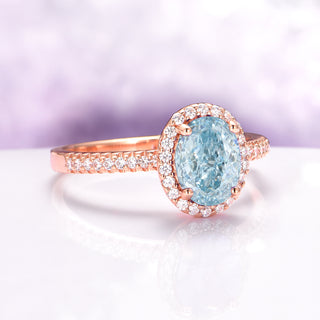 Iris Oval Aquamarine Engagement Ring in 14K Solid Rose Gold