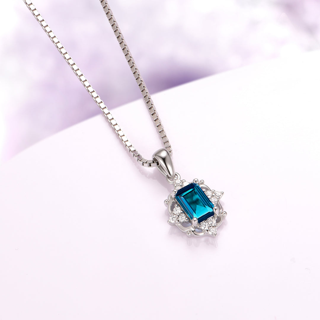 Claire Natural London Blue Topaz Necklace in Sterling Silver