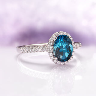 Iris Oval London Blue Topaz Engagement Ring in 14K White Gold