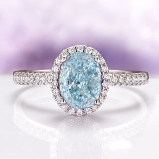 Iris Halo Oval Aquamarine Ring in Sterling Silver