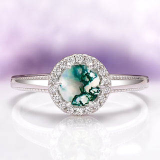Ella Green Moss Agate Ring in Sterling Silver