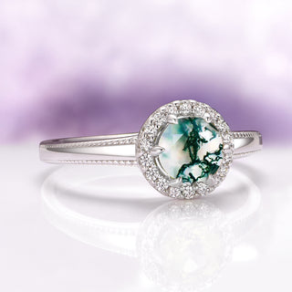 Ella Green Moss Agate Ring in Sterling Silver