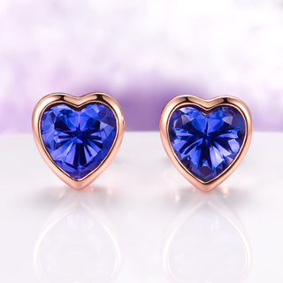 Heart Sapphire Stud Earrings in 14K Rose Gold Vermeil