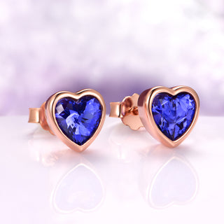 Heart Sapphire Stud Earrings in 14K Rose Gold Vermeil