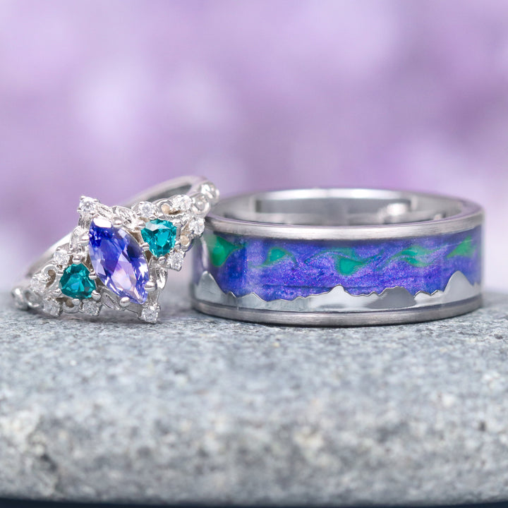 Elain Tanzanite & Teal Sapphire Fairy Ring- 14K White Gold