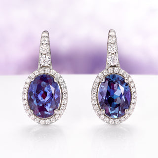 Oval Alexandrite Dangle Earrings in Sterling Silver