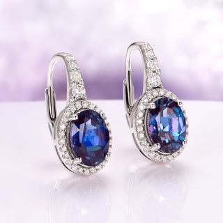 Oval Alexandrite Dangle Earrings in Sterling Silver