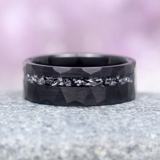 Galaxy Meteorite Hammered Wedding Band- 8MM Black Tungsten