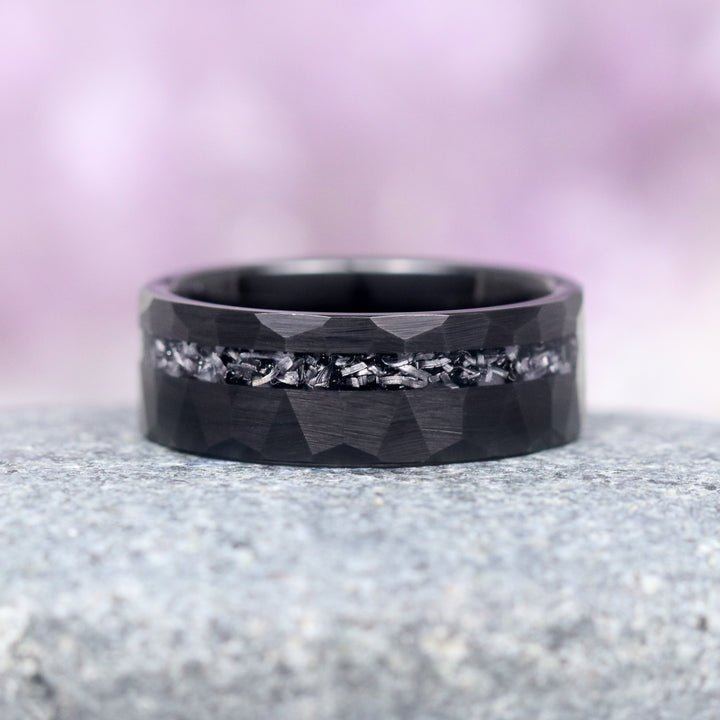 Galaxy Meteorite Hammered Wedding Band- 8MM Black Tungsten