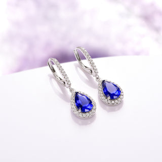 Vera Teardrop Sapphire Dangle Earrings in Sterling Silver