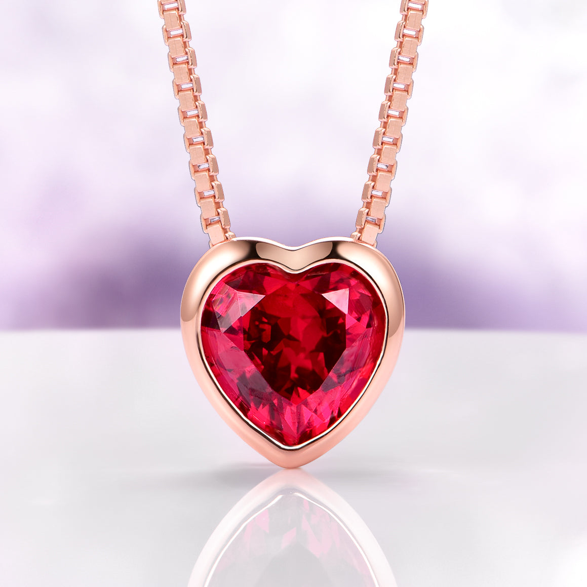 Heart Ruby Necklace in 14K Rose Gold Vermeil