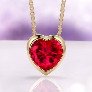 Heart Ruby Necklace in 14K Yellow Gold Vermeil