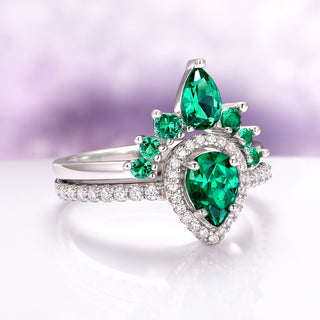 Amy Vintage Emerald Ring Set in Sterling Silver