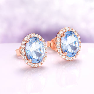 Iris Oval Aquamarine Stud Earrings in 14K Rose Gold Vermeil