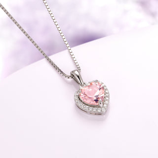 Heart Morganite Necklace in 925 Sterling Silver